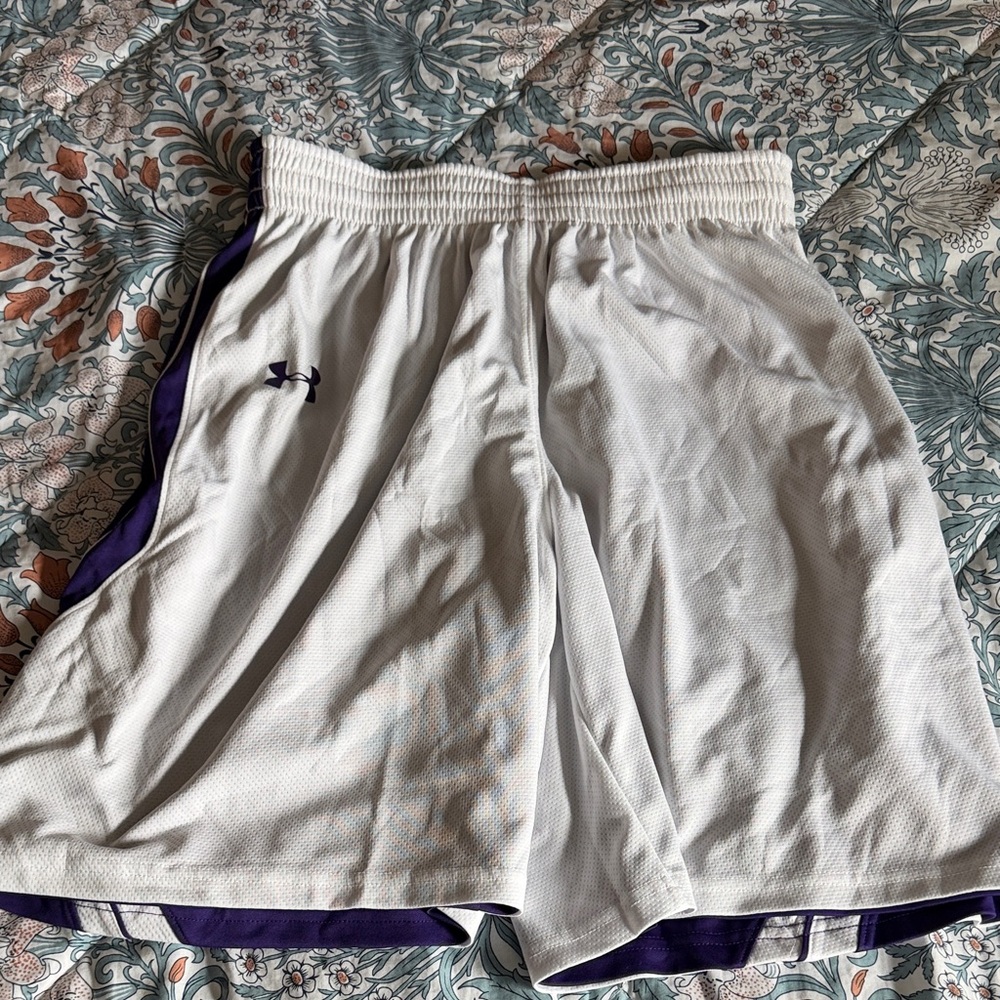Reversible Under Armour Men's Athletic Basketball Shorts in White and Purple